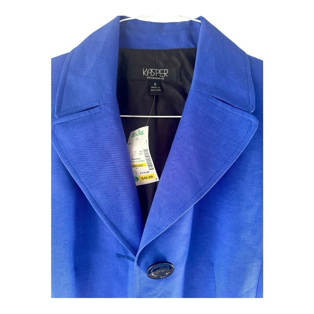 Kasper Blazer Jacket Bright Blue Womens Career Causal 3 Buttons Size 8 - Picture 3 of 5